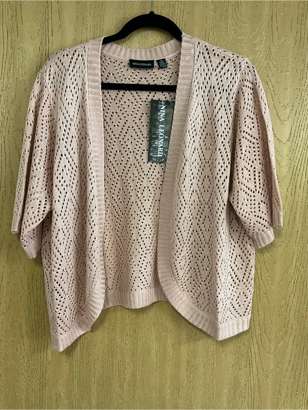 Nina Leonard Openwork Short-Sleeve Cardigan - Light Pink